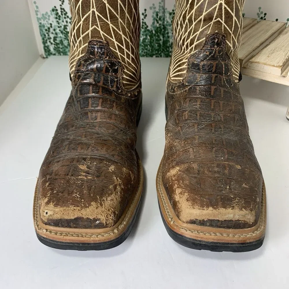 Justin Mens Comp Toe Work Boots Croc Print Size 9 D Western Shaft WK4833